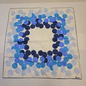 Paoli Blue Polka Dot Square Silk Scarf White Geometric Bubbles Print 25x25